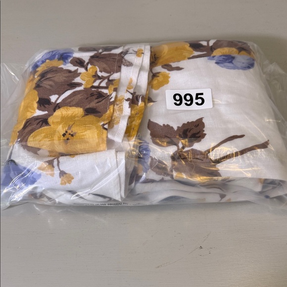 Reformation Belgium Linen Floral Midi Dress Josie Size 4 White Blue Slit - Picture 15 of 15